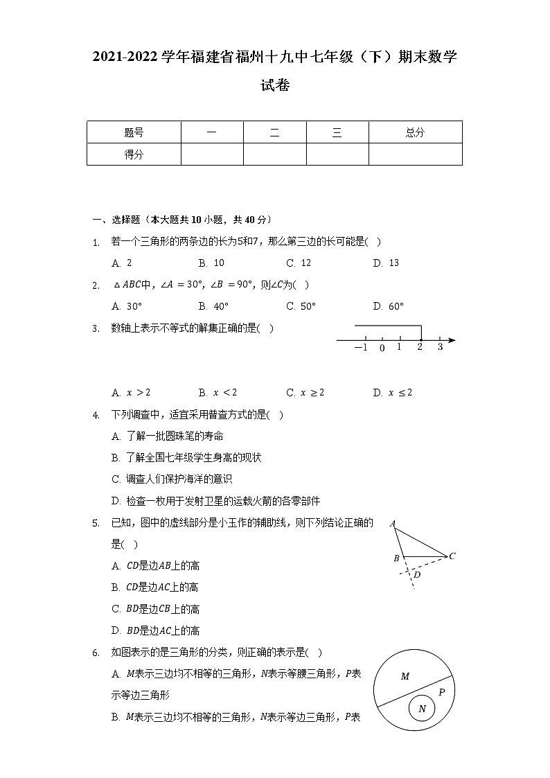 2021-2022学年福建省福州十九中七年级（下）期末数学试卷（含解析）第1页