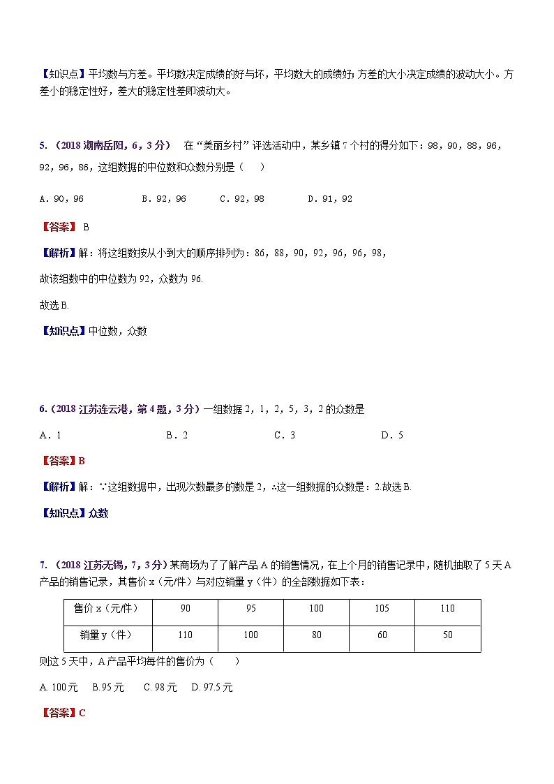 知识点42  数据的分析2018--103