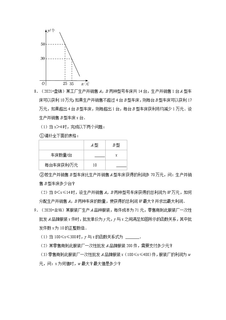 辽宁省盘锦市三年（2020-2022）中考数学真题分类汇编-03解答题03