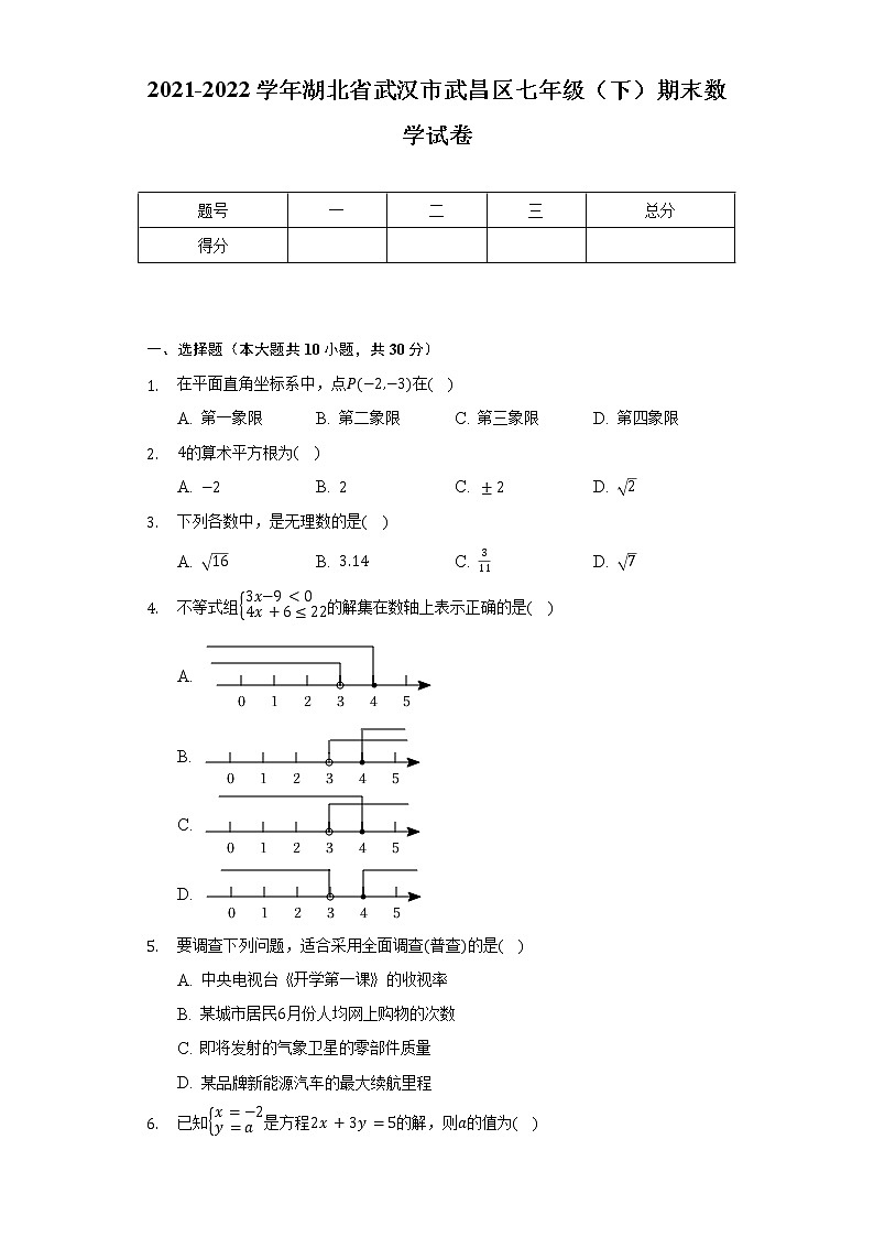 2021-2022学年湖北省武汉市武昌区七年级（下）期末数学试卷（含解析）01