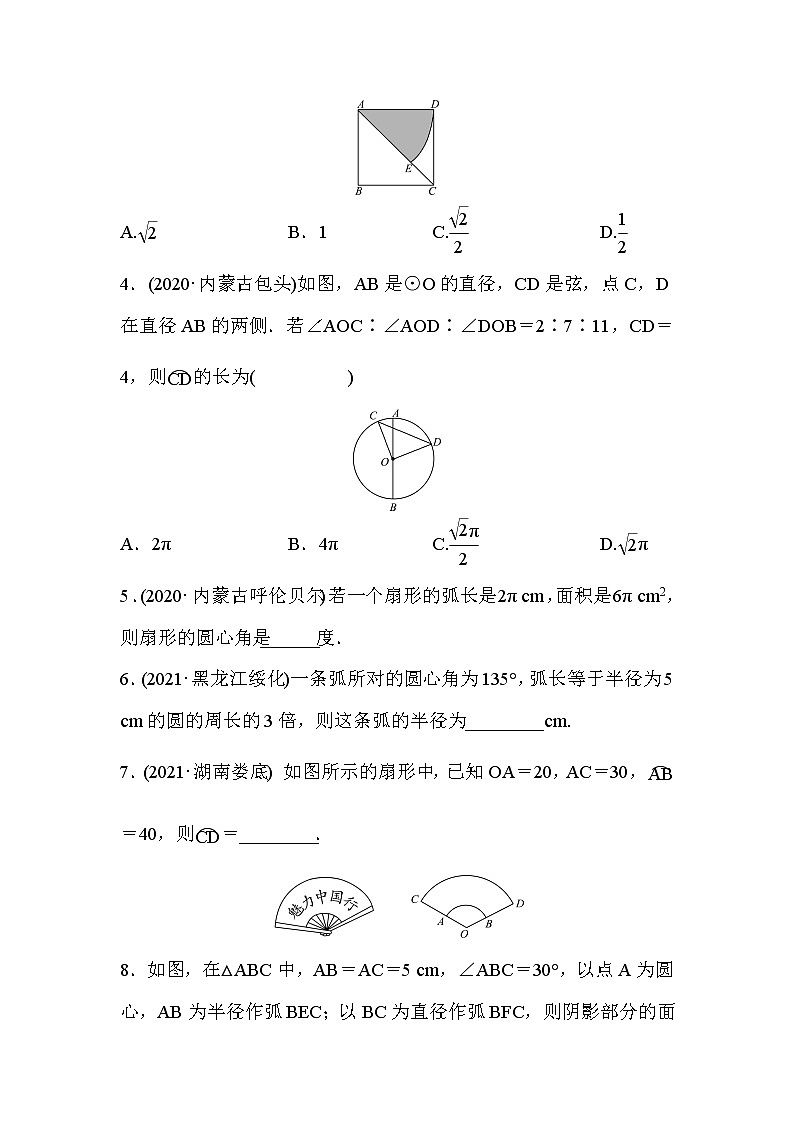 山东省2022年中考数学（五四制）一轮训练：第六章 第3课时 与圆有关的计算(含答案)第2页