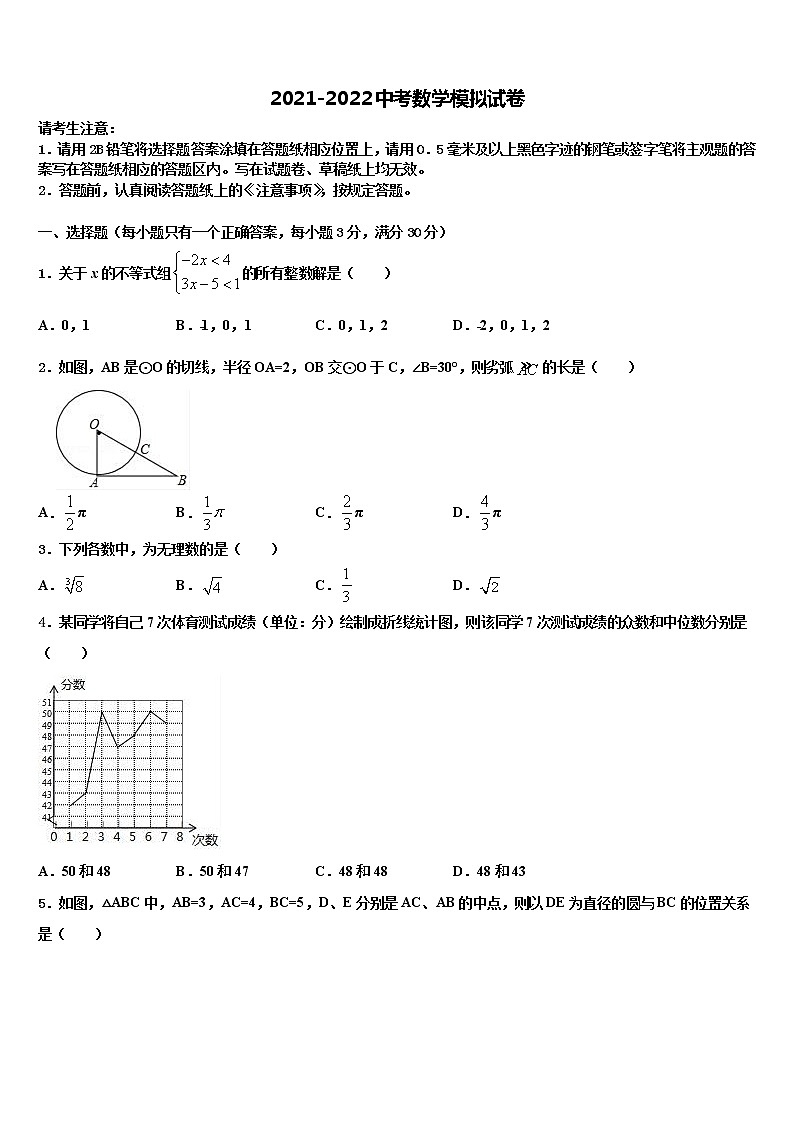 2022年江苏省扬州市竹西中考数学模拟精编试卷含解析01