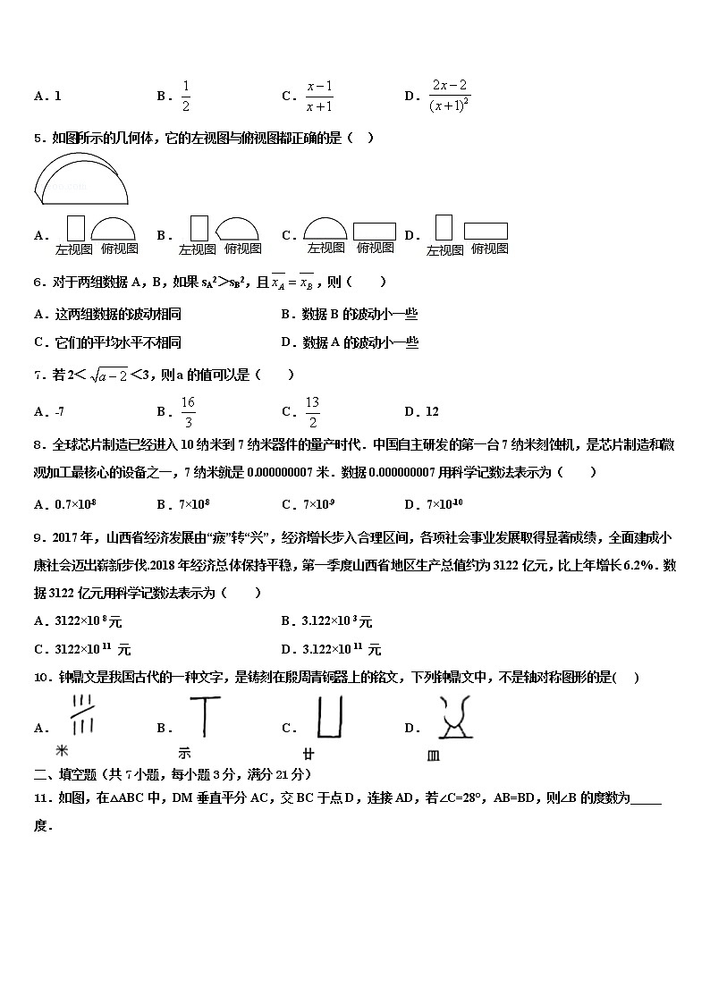 2022年江西师范大附属中学中考数学对点突破模拟试卷含解析02