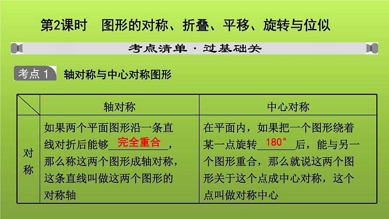 山东省2022年中考数学（五四制）一轮课件：第七章 第2课时 图形的对称、折叠、平移、旋转与位似01