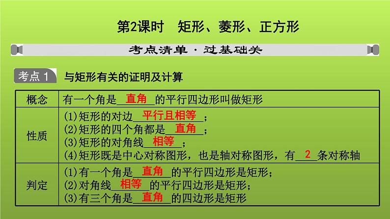 山东省2022年中考数学（五四制）一轮课件：第五章 第2课时 矩形、菱形、正方形01