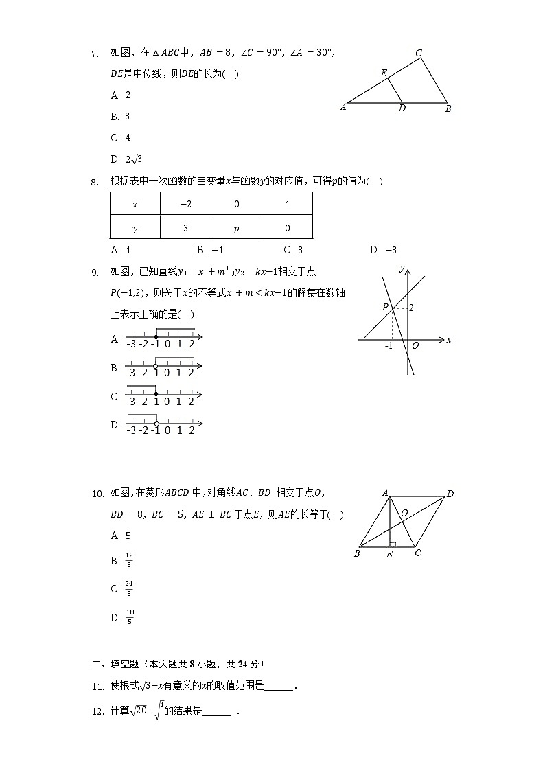 2021-2022学年安徽省淮南市东部地区八年级（下）期末数学试卷（Word解析版）02