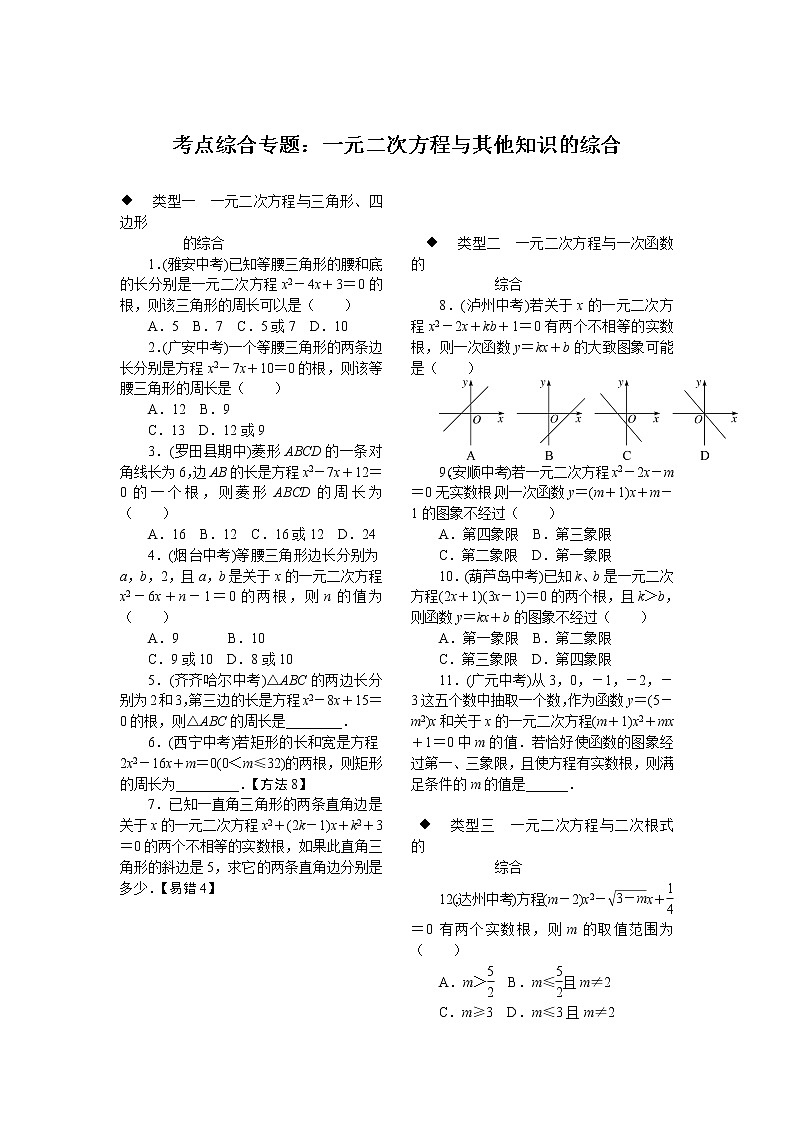 4.考点综合专题：一元二次方程与其他知识的综合第1页