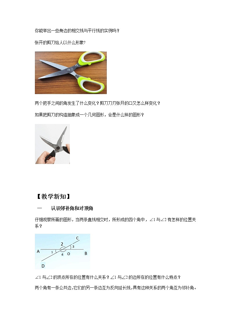 人教版七年级下册5.1.1相交线教案  第2页