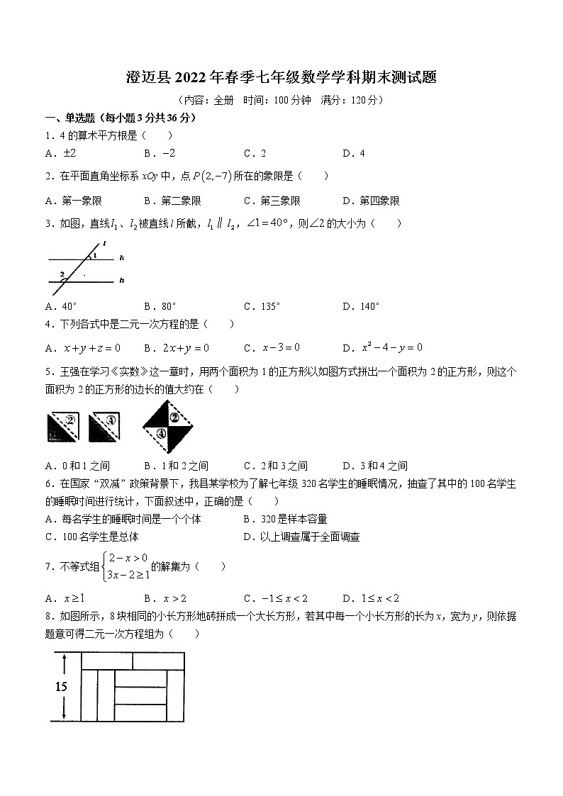 海南省省直辖县级行政单位澄迈县2021-2022学年七年级下学期期末数学试题(word版含答案)01