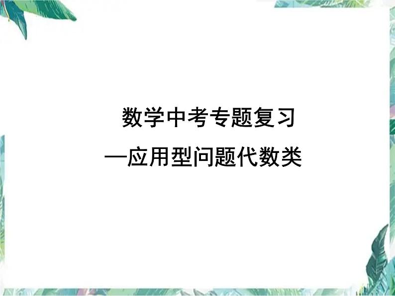 九年级数学中考专题复习—应用型问题代数类（课件）第1页