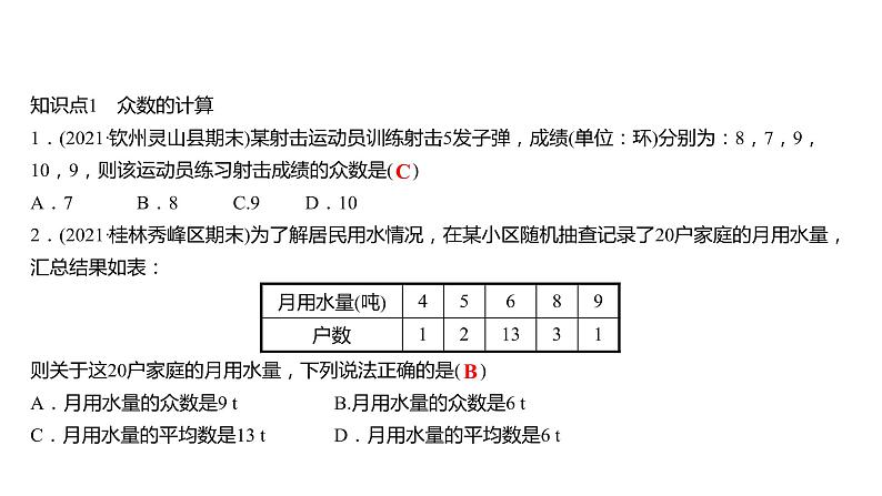 2021-2022 人教版数学 八年级下册 第二十章  20.1.2　中位数和众数  第2课时 课件第3页