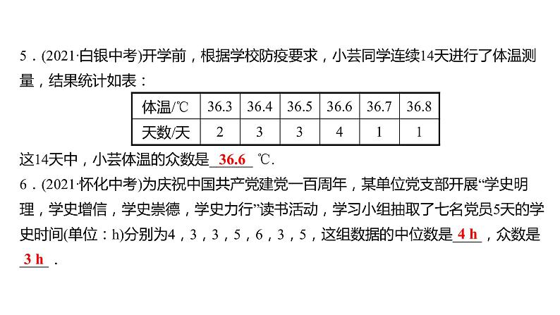 2021-2022 人教版数学 八年级下册 第二十章  20.1.2　中位数和众数  第2课时 课件第5页