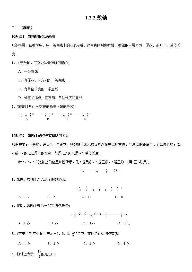 1.2.2 数轴 人教版数学七年级上册名师精品原创“双减”试题(含答案)01