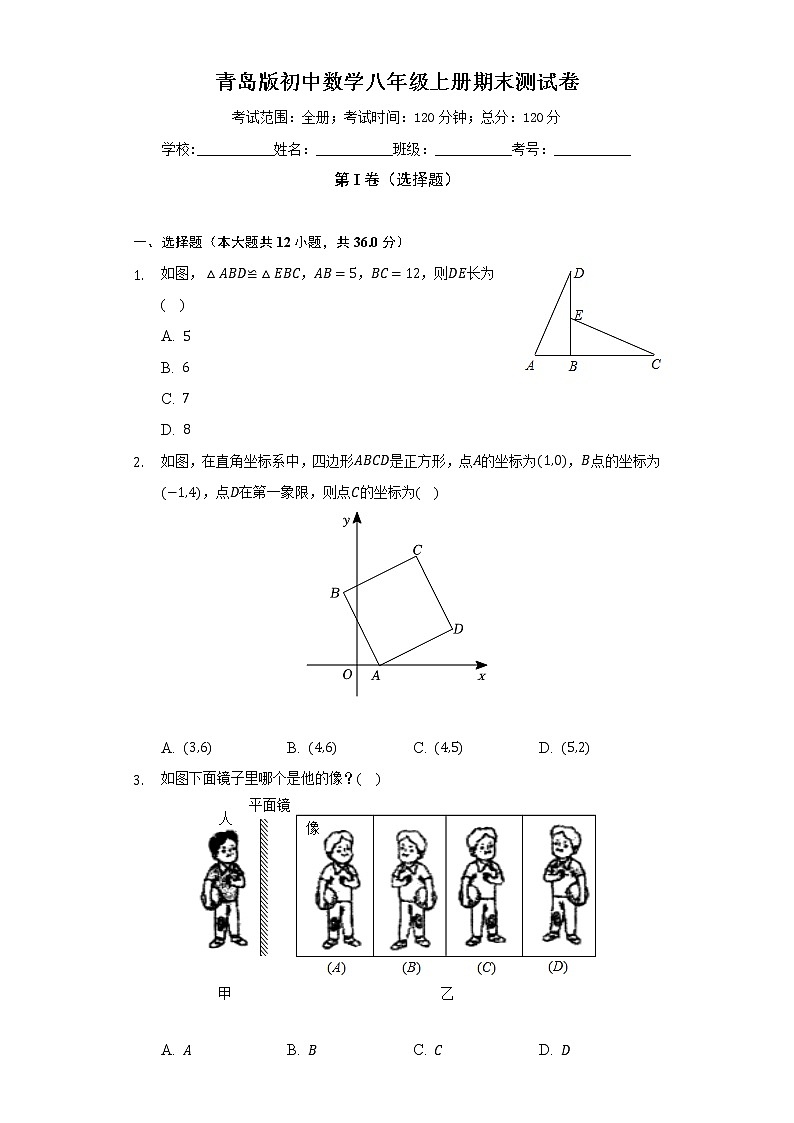 青岛版初中数学八年级上册期末测试卷（较易）（含答案解析）01