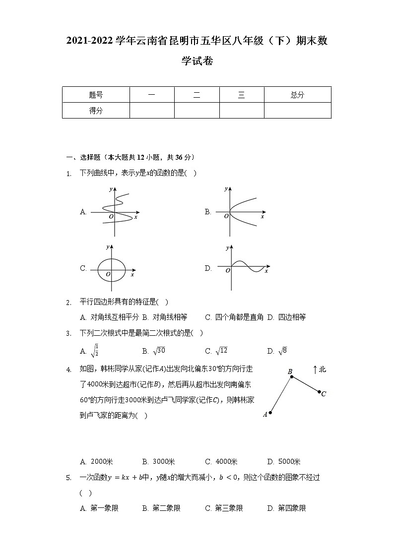 2021-2022学年云南省昆明市五华区八年级（下）期末数学试卷（Word解析版）第1页