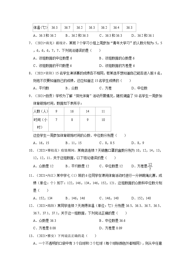 2017-2021年四川中考数学真题分类汇编之统计与概率02