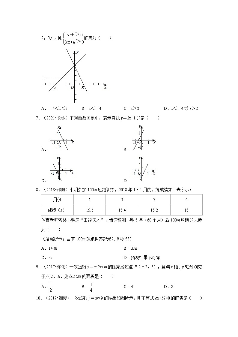 2017-2021年湖南中考数学真题分类汇编之一次函数和反比例函数第2页