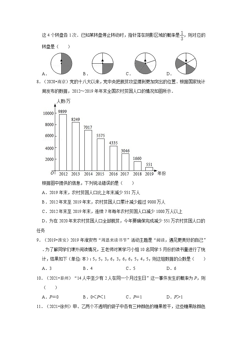 2017-2021年江苏中考数学真题分类汇编之统计与概率第2页