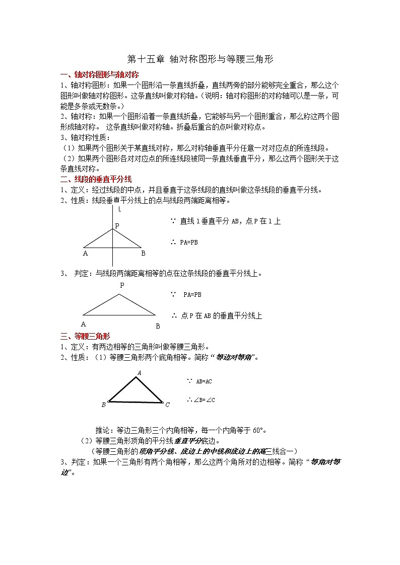 沪科版数学八上 第15章 轴对称图形与等腰三角形 知识点总结第1页