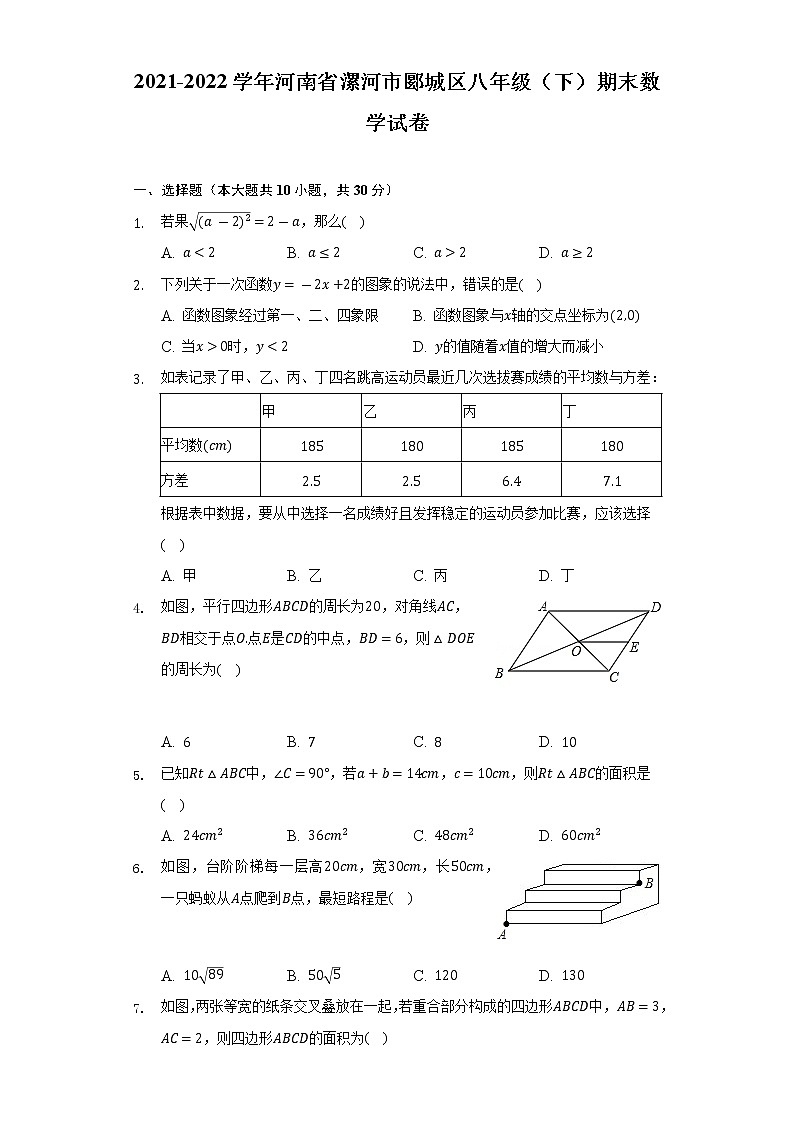 2021-2022学年河南省漯河市郾城区八年级（下）期末数学试卷-（Word解析版）01