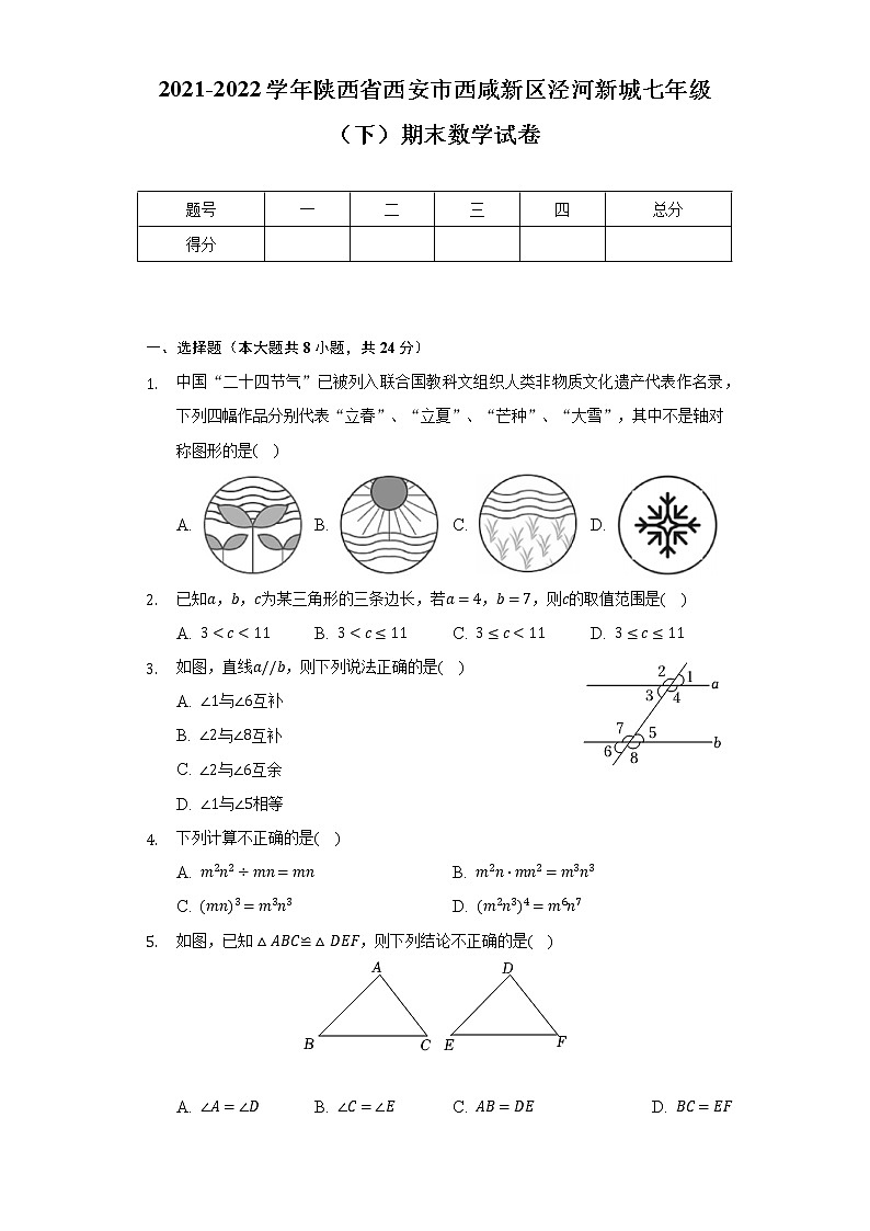2021-2022学年陕西省西安市西咸新区泾河新城七年级（下）期末数学试卷（Word解析版）01