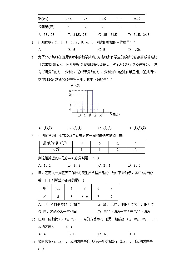 苏科版初中数学九年级上册第三章《数据的集中趋势和离散程度》单元测试卷（困难）（含答案解析）02