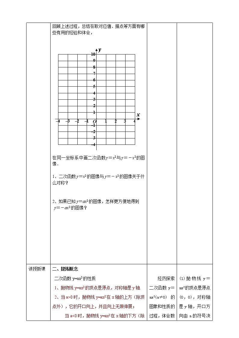 浙教版9年级上册数学1.2二次函数的图像（1）教案02