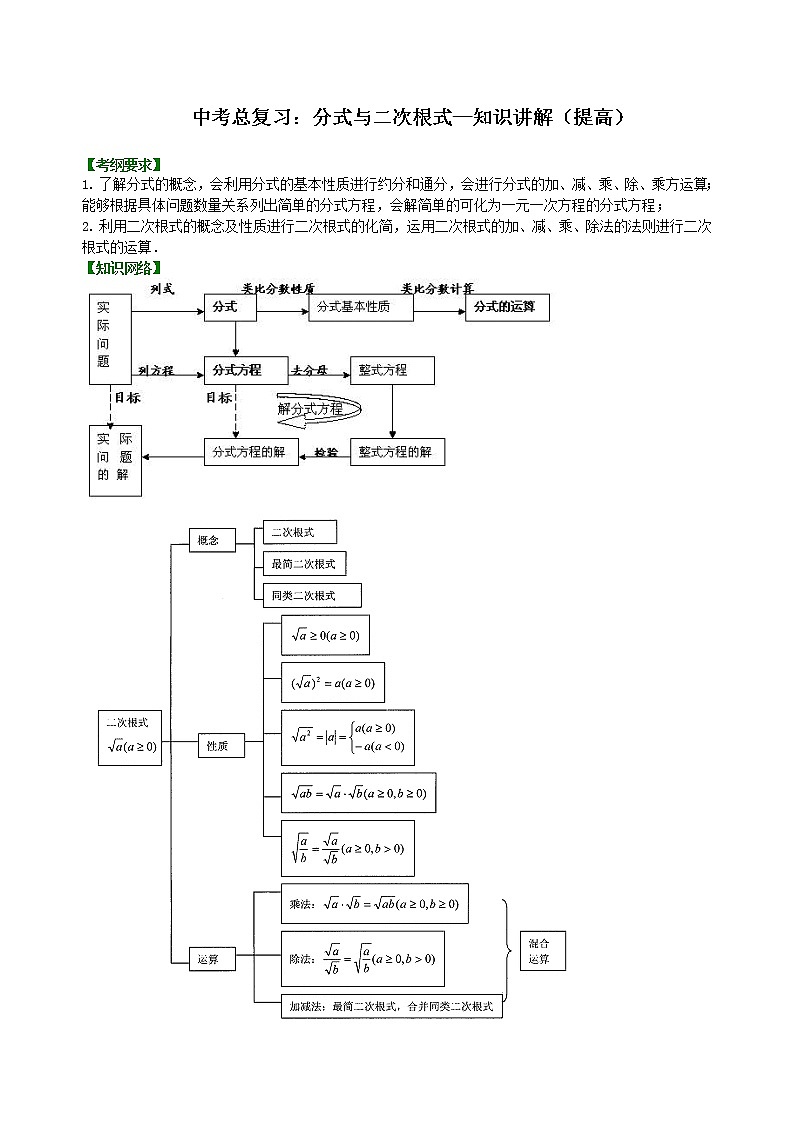 中考数学一轮总复习03《分式与二次根式》知识讲解+巩固练习（提高版）（含答案）第1页