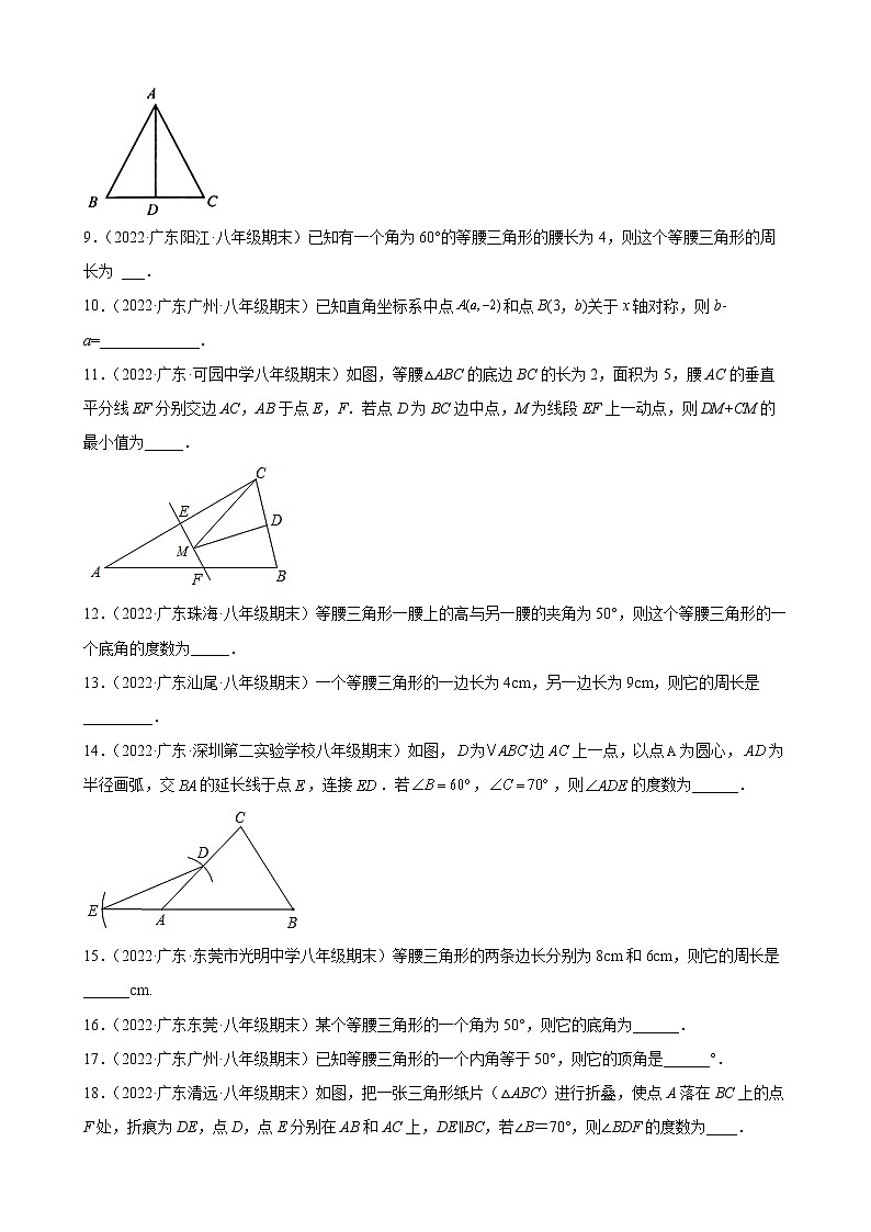 2021-2022学年人教版八年级数学上学期--第13章 轴对称 填空题 （广东省各地期末试题汇编）第2页