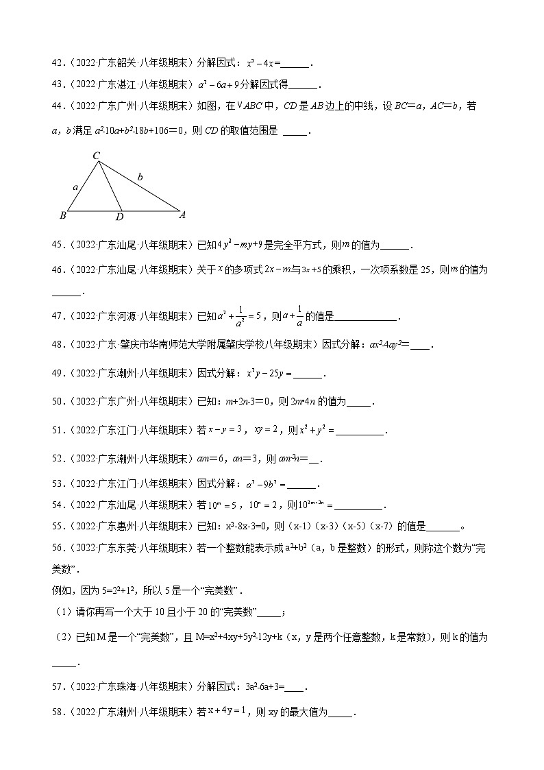 2021-2022学年人教版八年级数学上学期--第14章 整式的乘法与因式分解 填空题 （广东省各地期末试题汇编）第3页