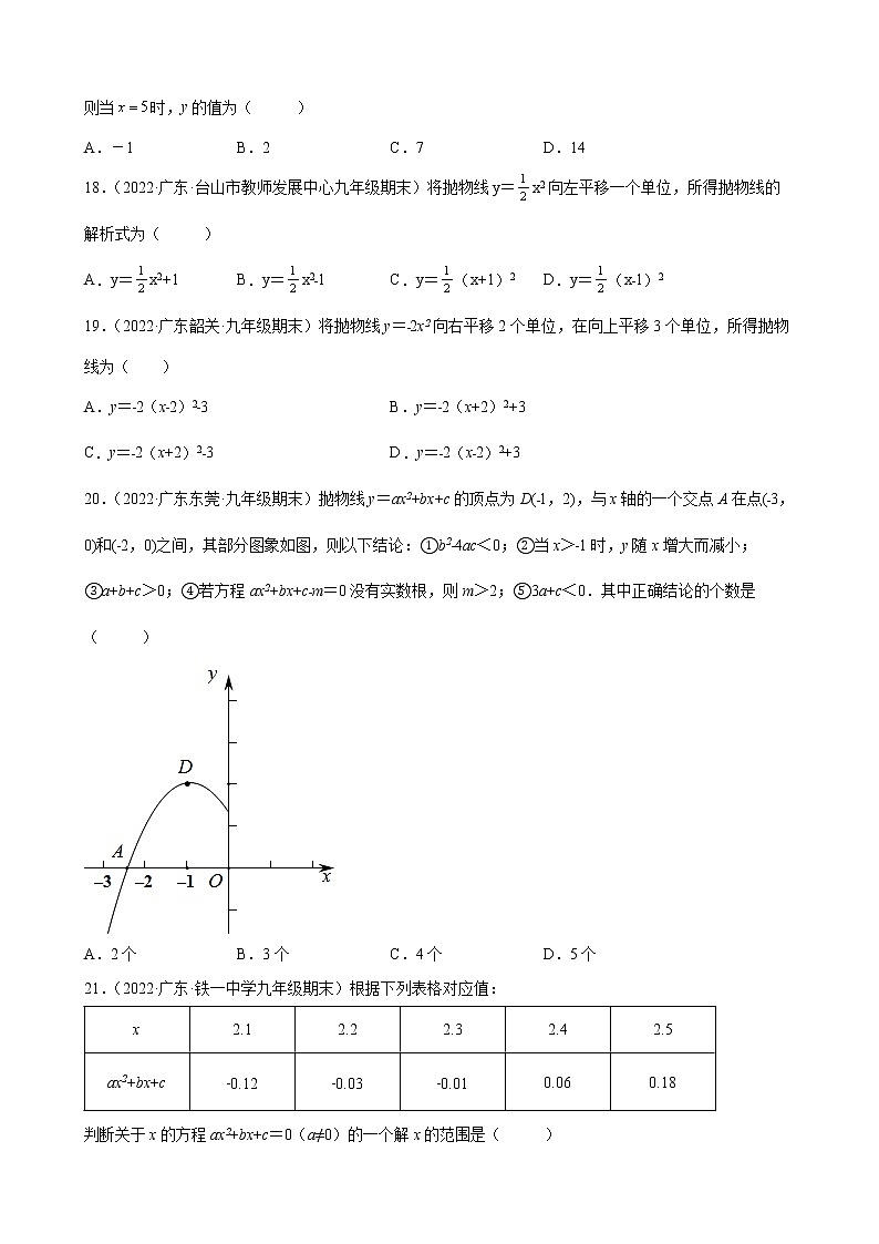 2021-2022学年人教版九年级数学上学期--第22章 二次函数 选择题（广东省各地期末试题汇编）第3页