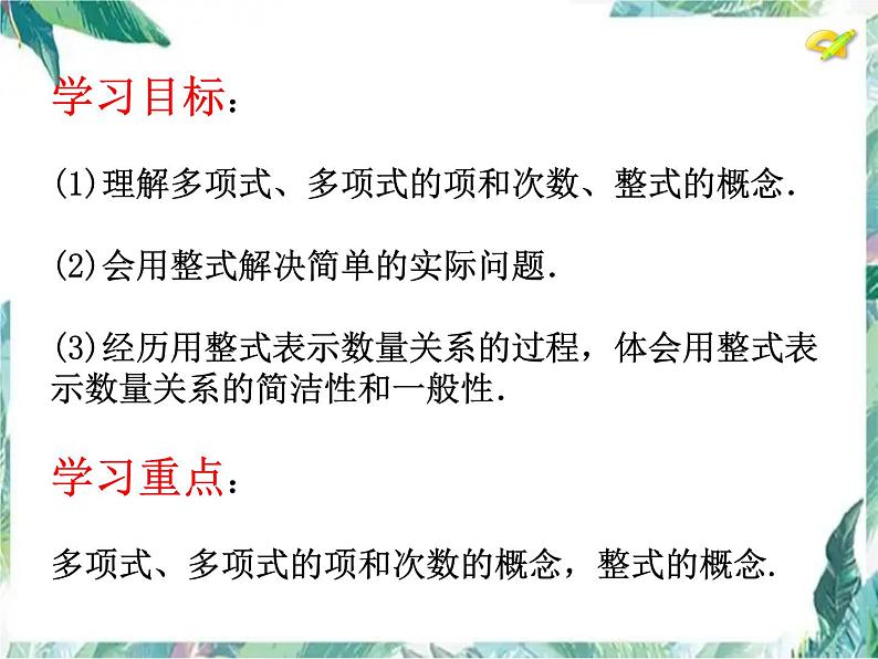 人教版七年级数学上 整式复习 课件第2页