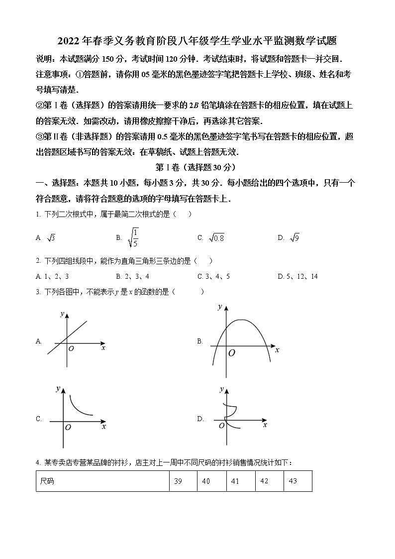 四川省广元市剑阁县2021-2022学年八年级下学期期末数学试题(word版含答案)第1页