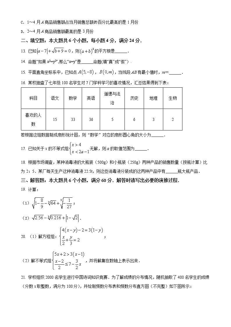 山东省滨州市博兴县2021-2022学年七年级下学期期末数学试题(word版含答案)第3页