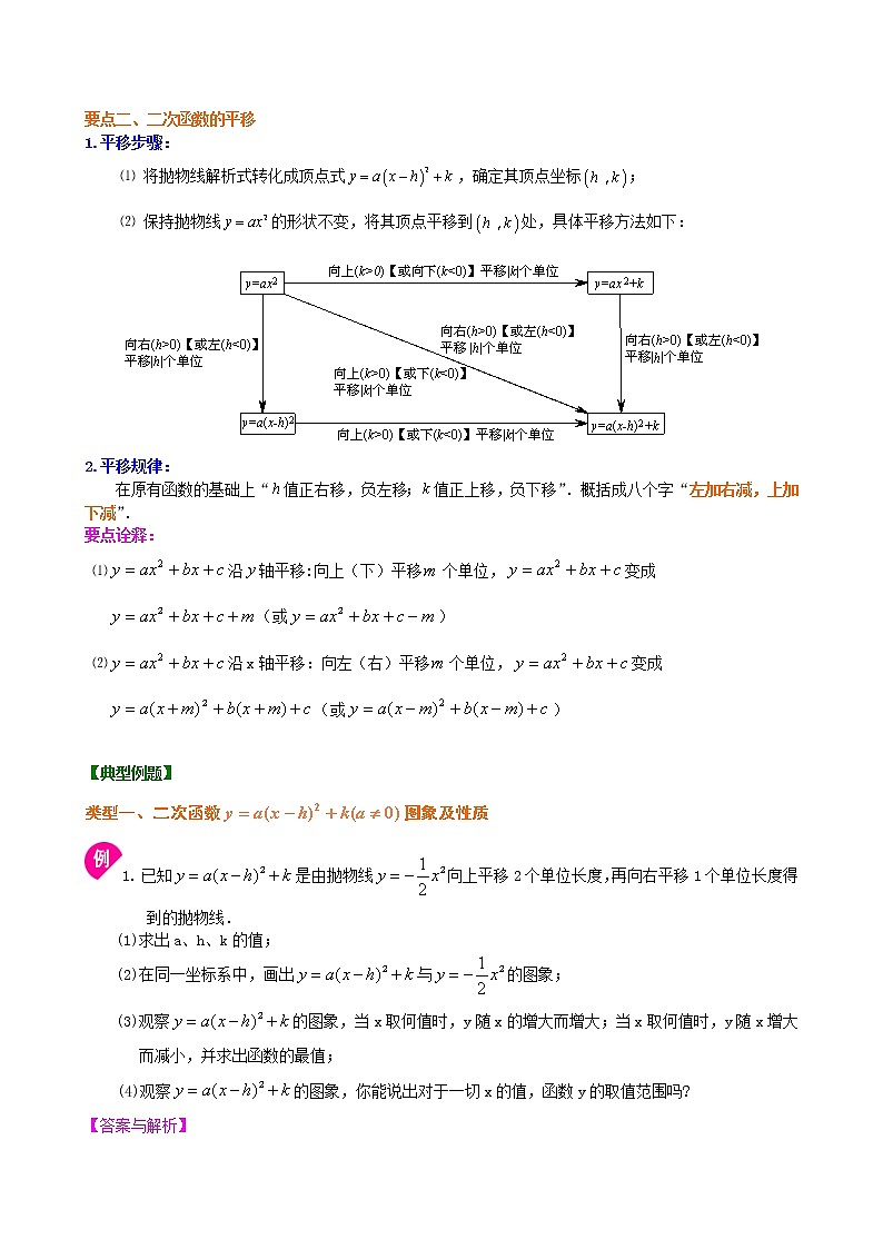 人教版数学九上07《二次函数y=a（x-h)2+k的图象与性质》知识讲解+巩固练习(基础版)（含答案）02