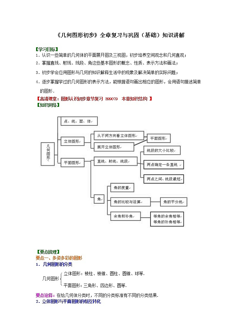人教版七年级数学上册21《几何图形初步》全章复习与巩固》知识讲解+巩固练习(基础版)（含答案）01