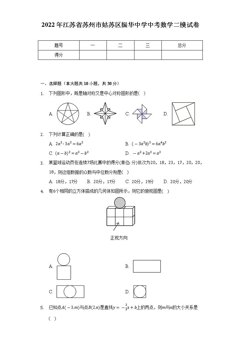2022年江苏省苏州市姑苏区振华中学中考数学二模试卷（Word解析版）第1页