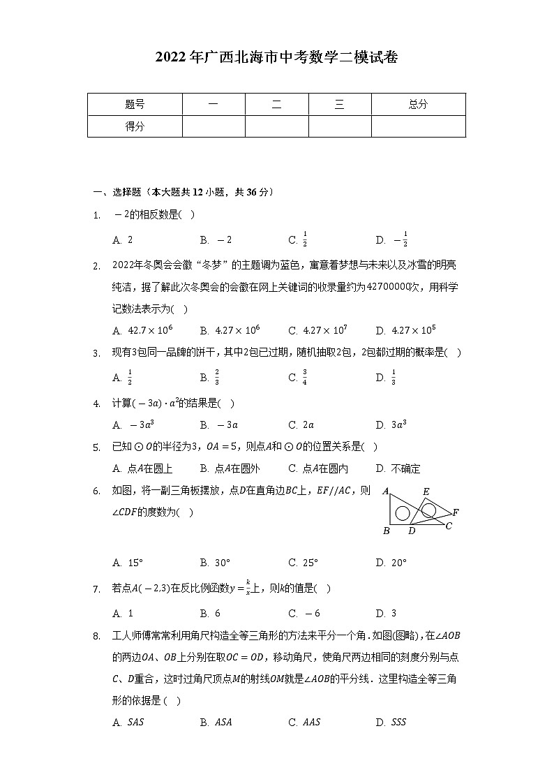 2022年广西北海市中考数学二模试卷（Word解析版）01