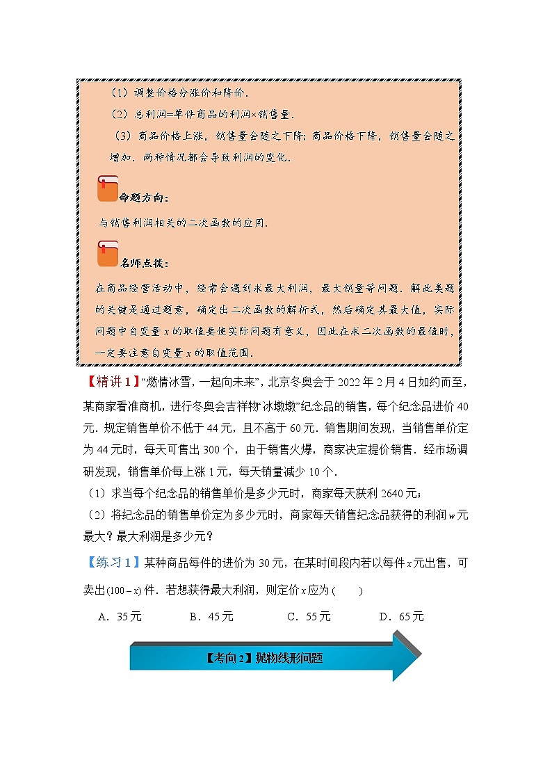 2022-2023学年人教版九年级数学上册--22.3实际问题与二次函数（知识题型精讲）（原卷版）第3页