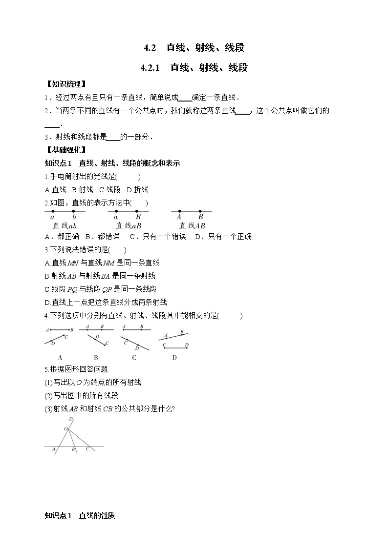 人教版数学七年级上册4.2.1　直线、射线、线段【课件+练习】01