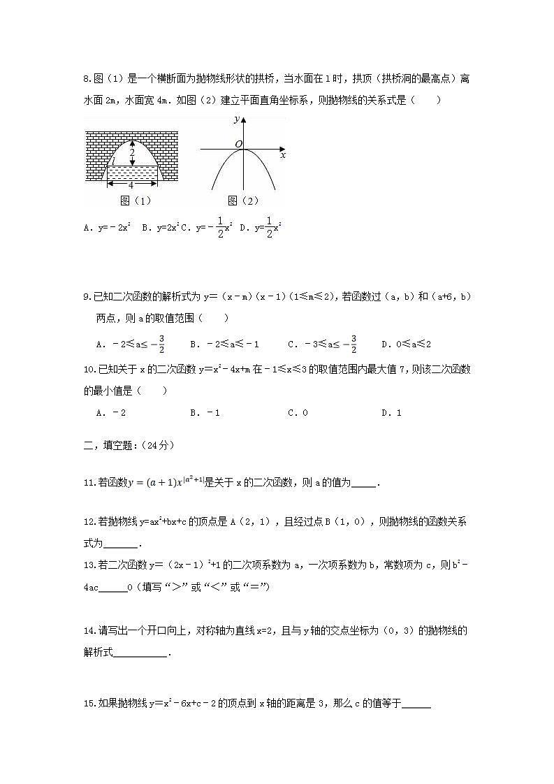 人教版 九年级上册 第22章 22.1二次函数图像与性质同步强化测试卷A02