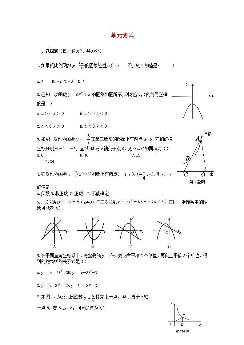2022九年级数学上册第21章二次函数与反比例函数单元测评新版沪科版第1页