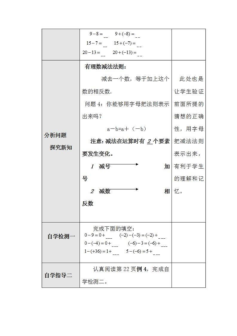 人教版七年级数学上册--1.3.2有理数的减法-教学设计2第2页