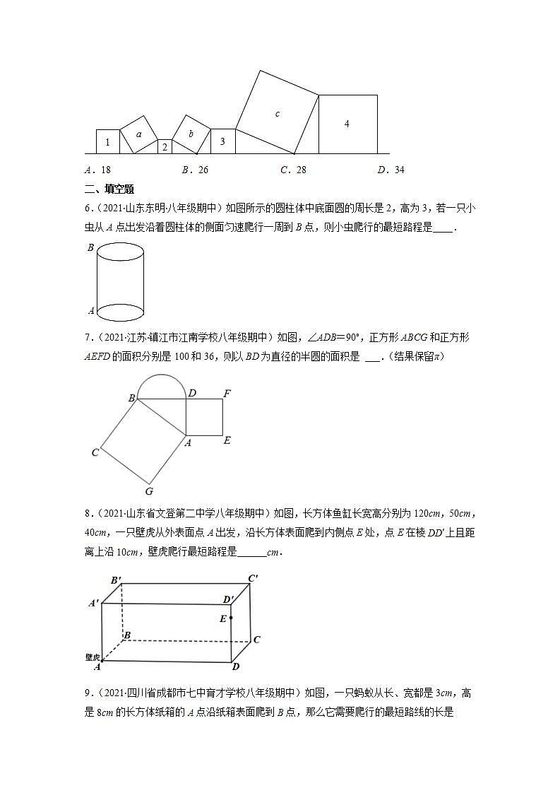专题04 勾股定理中的面积、折叠、最短距离问题（原卷版）-2021-2022学年八年级数学上册期末综合复习专题提优训练（苏科版）第3页