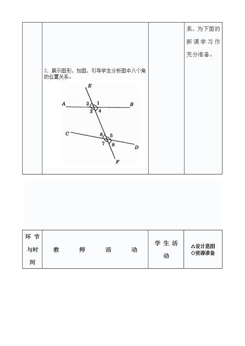 沪科版七年级下册数学10.2平行线的判定  ——同位角、内错角、同旁内角 教学设计03