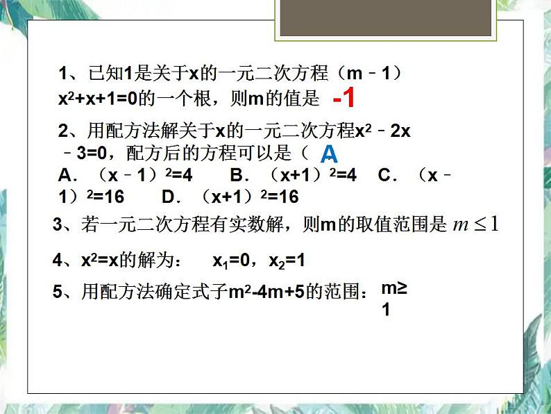 人教版 九年级上册 一元二次方程复习课件 (2)第2页