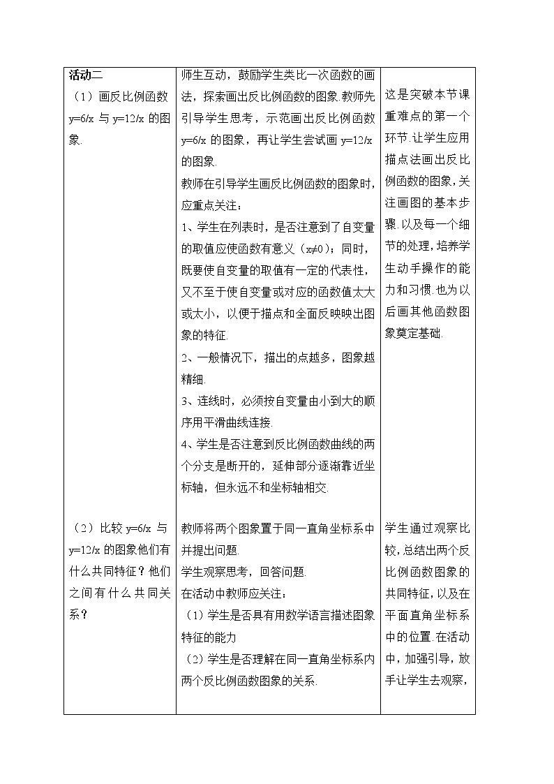 人教版（五四学制）9上数学 29.1.2 反比例函数的图象和性质 1 教案第2页