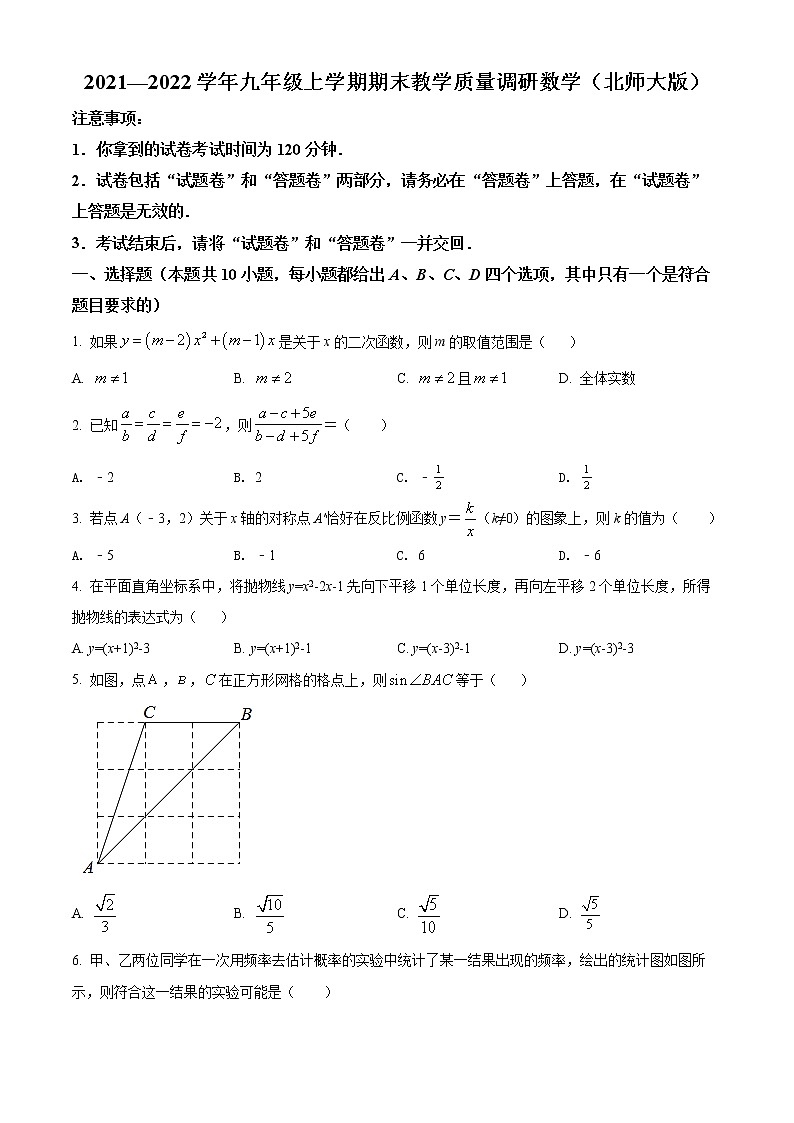 安徽省宿州市砀山县2021-2022学年九年级上学期期末数学试题(word版含答案)01