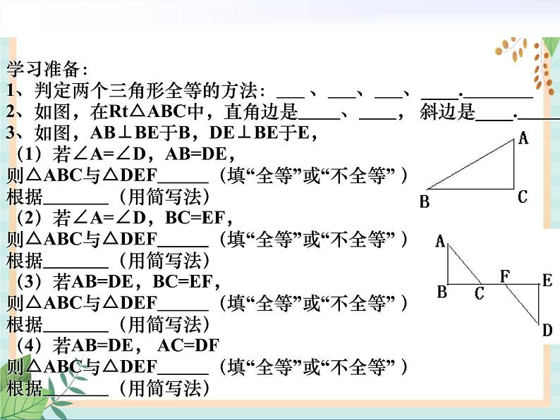 沪教版数学八上19.7《直角三角形全等的判定》课件第2页