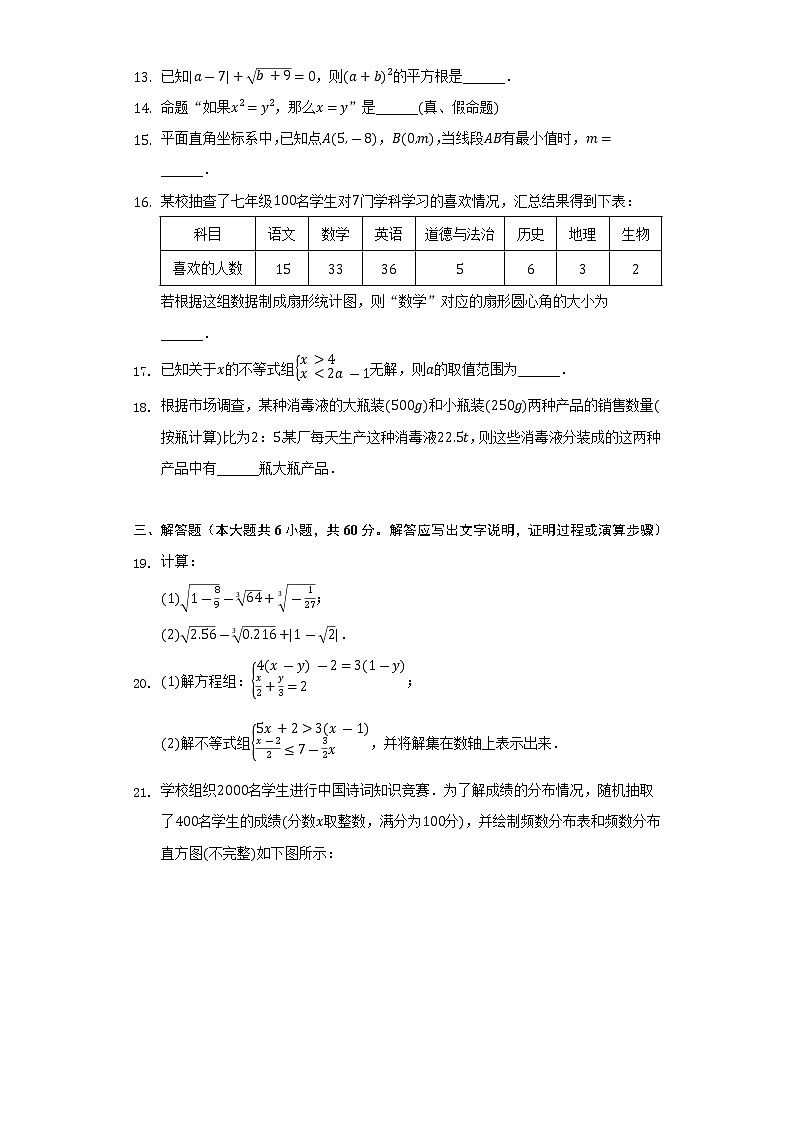 2021-2022学年山东省滨州市博兴县七年级（下）期末数学试卷（Word解析版）第3页
